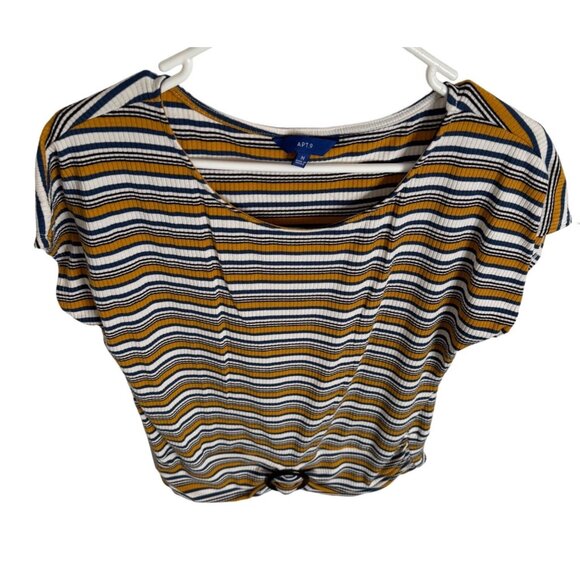 APT 9 Striped Short Sleeve Top Size Medium Ribbed Shirt Blue Orange - Picture 7 of 9